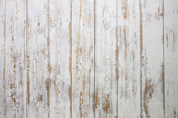 白色木地板。破旧的地板背景漆成白色