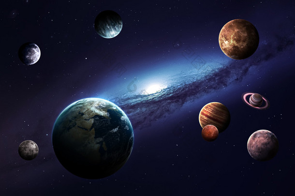 <strong>高分辨率</strong>图像提出了太阳系的行星。这个由美国国家航空航天局提供的图像元素.