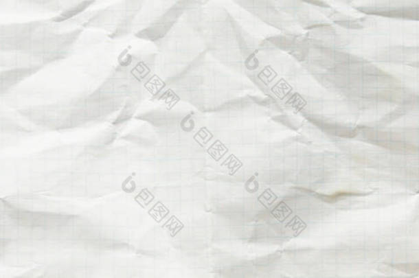 空白皱折纸白色纹理,全景拍摄的顶部视图