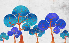 灰色格子背景，带球形树枝的抽象树