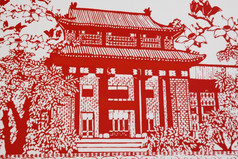 房子，这是中国剪纸图片。纸剪