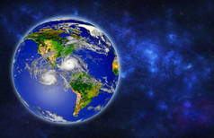 地球地球与飓风, 从太空看, 3d 渲染