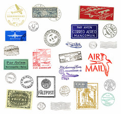 复古航空邮资标签及邮票