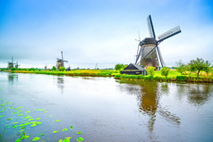 风车，风车村、 荷兰或荷兰的运河。教科文组织的网站