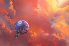 在与红云天空中漂浮的气球