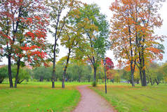 公园和人行道在秋天.