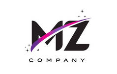 Mz M Z 黑色字母标志设计与紫色洋红色旋风