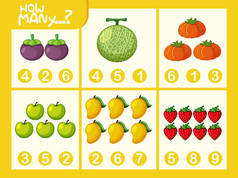 水果数学数字工作表插图