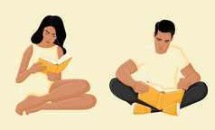 对年轻的夫妇看书