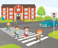 学童在行人过路处过马路, 邻近学校 b