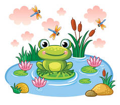 青蛙坐在池塘里叶