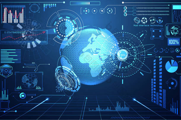 抽象技术用户界面未来主义概念世界数字图形界面全息图元素数字<strong>数据图</strong>, 通信, 圈子百分比科技未来设计背景的生命力创新