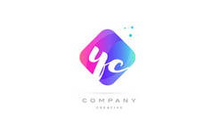 yc y c 粉色蓝色菱形抽象手写公司字母 l