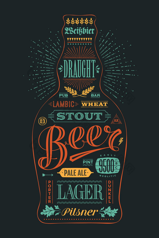 海报瓶啤酒与手绘字体