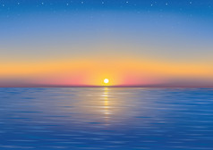 美丽的夕阳与海边的星星