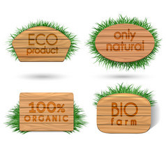 木制的生态食品标志与草