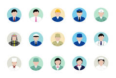 圆形工人头像图标插图集（上半身）/商人、蓝领工人、pol