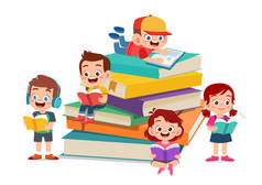 快乐的孩子们一起读书和学习
