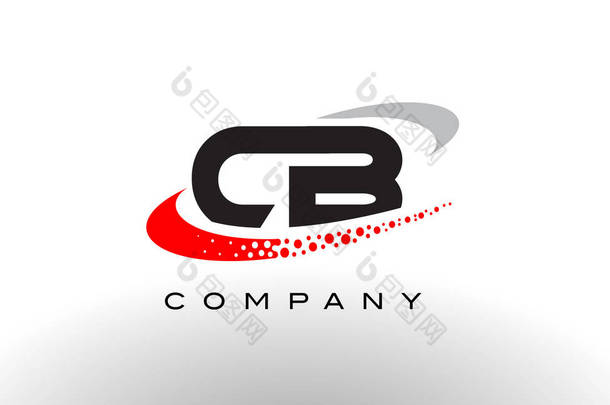 Cb 现代字母标志设计与红色点缀旋风 