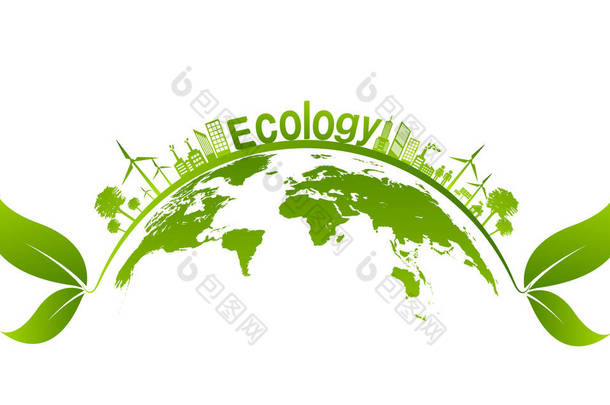 生态概念与环境，<strong>可</strong>持续能源发展的横幅设计要素，说明