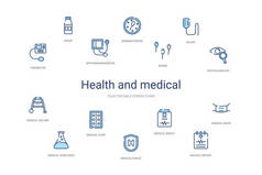 健康与医学概念14个五彩缤纷的图标。 2种颜色