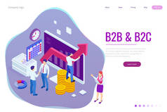 等距企业到企业营销，B2b解决方案，企业营销概念。 网上交易、伙伴关系和协议