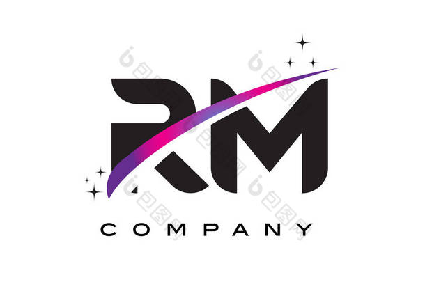 Rm R M 黑色字母标志设计与紫色洋红色旋风