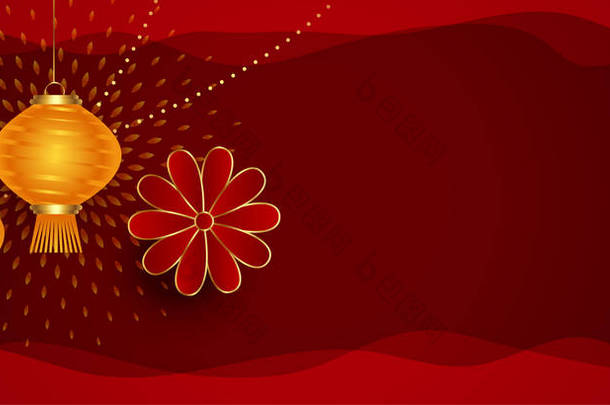 红色中文新年横幅及文字空间