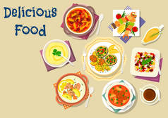 汤和沙拉菜图标为晚餐菜单设计的