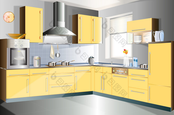 黄色的厨房空间