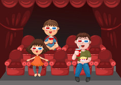 孩子们看一部电影的 3d 眼镜