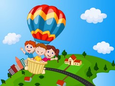 快乐的孩子乘热气球