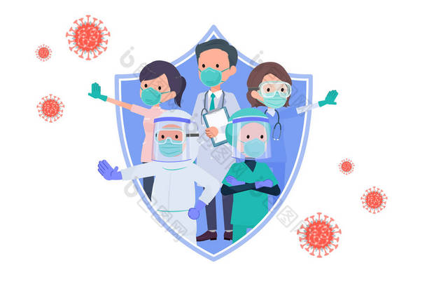 这是医护人员保护自己不受病毒感染的图像它是载体艺术所以很容易编辑.