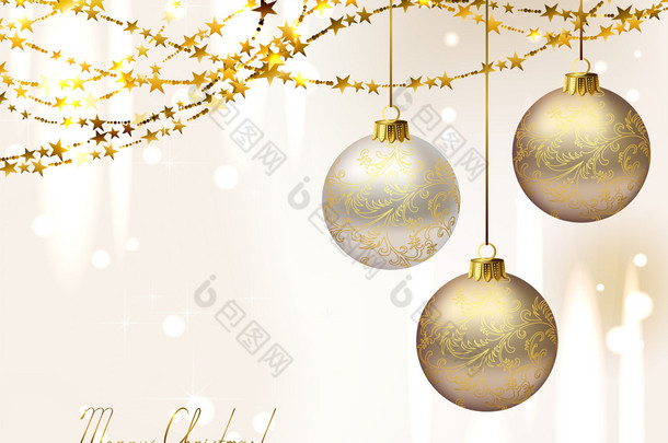 与三个晚上<strong>球</strong>和金花环优雅圣诞背景