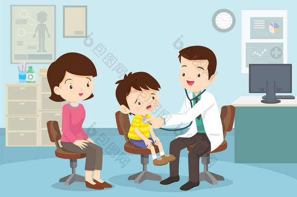 妈妈带孩子去看医生。
