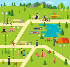 公共公园，在公园露营，野餐，骑自行车、 步行做
