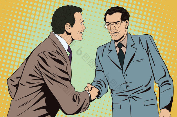 两个业务人握手。股票图.