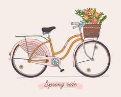 与春天的花朵复古自行车.