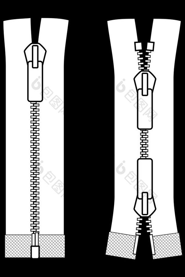 拉链类型矢量图黑色背景上孤立