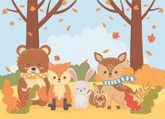 可爱的动物秋季平面设计