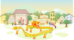 舞龙运动游行时中国农历新年的一天