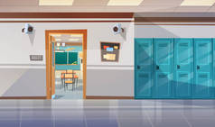 空学校走廊与类房间储物柜大厅打开门