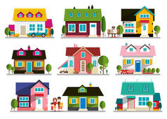 家庭住宅图标。家庭符号。在白色背景下设置隔离的建筑物.