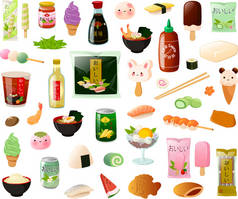 各种亚洲日本可爱食品和食品的图解