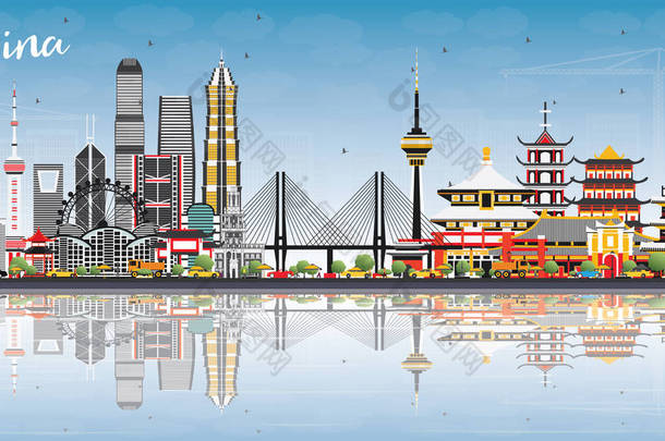 中国城市天际线与思考。在中国著名的地标.