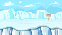 无缝冬季景观与冰山为圣诞游戏设计