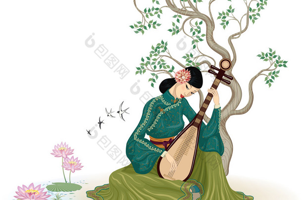 美丽的中国女人弹琵琶