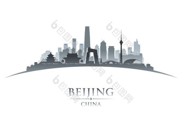 北京中国城市天际线轮廓白色<strong>背景</strong> 