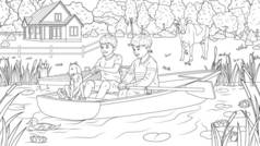 孩子们在池塘里坐船