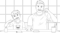爸爸和儿子刷牙着色书
